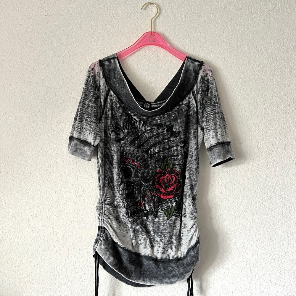 Vintage Y2K Sullen Angels Head Dress Burnout Thermal Size Medium